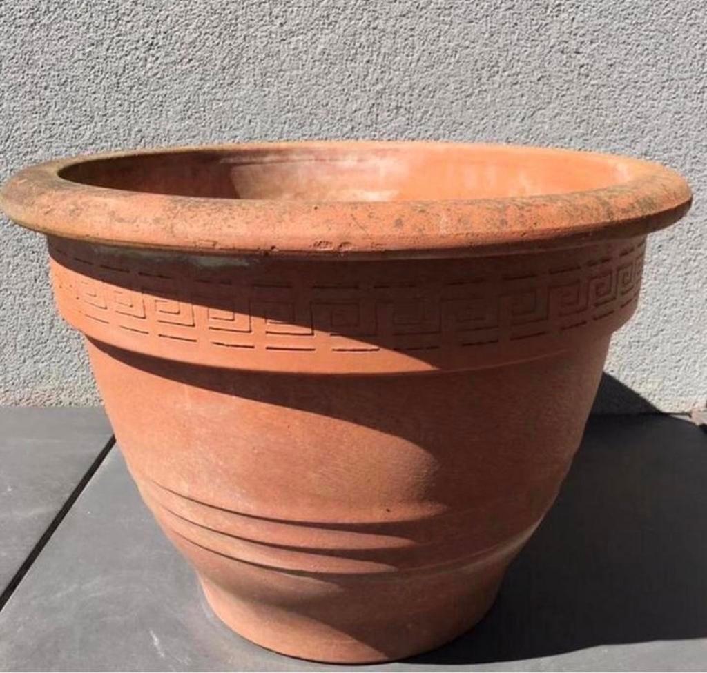 Grote terracotta Italiaanse Versace bloempot 43cm diverse, Gebruikt, 40 cm of meer, Ophalen of Verzenden, Minder dan 40 cm