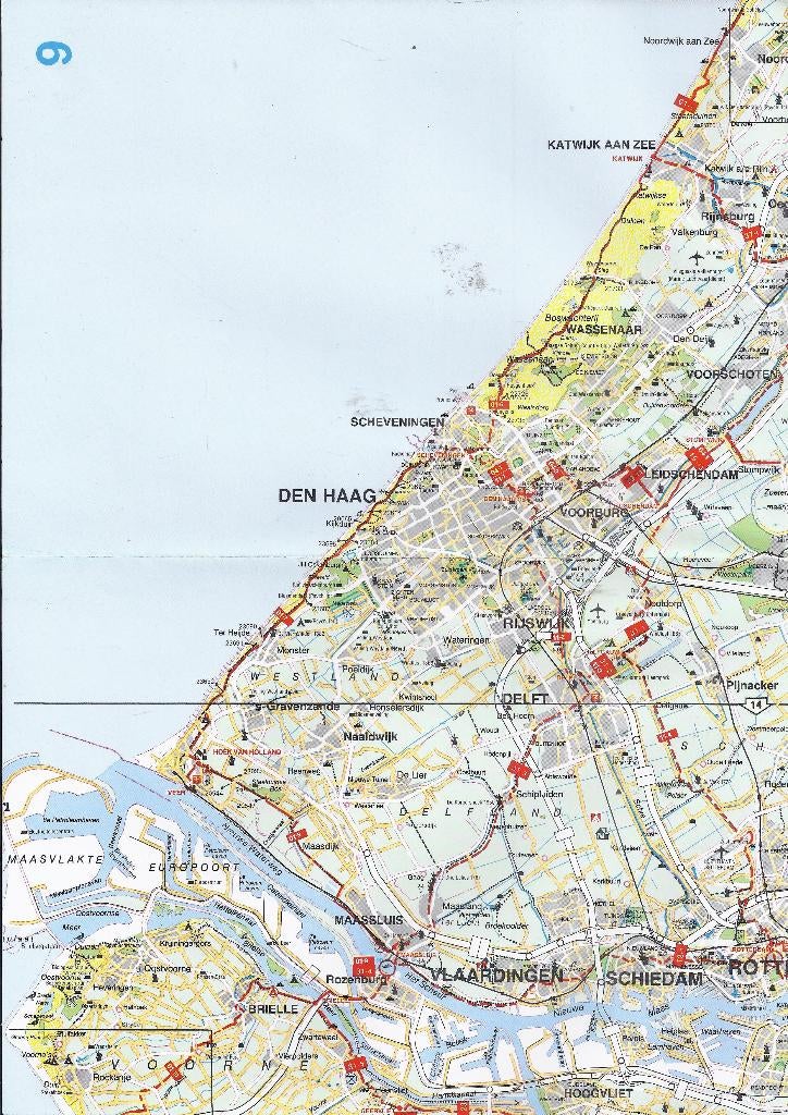 Pl1677 plattegrond omgeving den haag - leiden - gouda, Gelezen, Ophalen of Verzenden, Landkaart, 1800 tot 2000