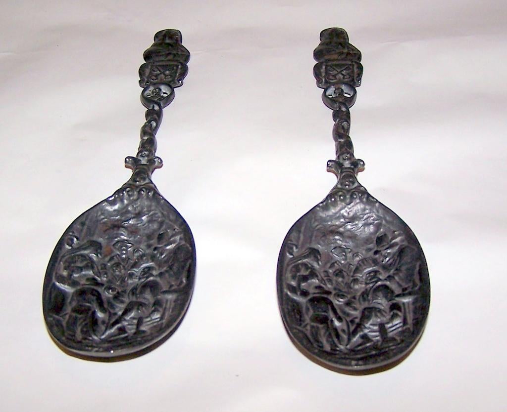 2 antieke tinnen lepels-De tandmeester van Jan Steen. Izgs., Antiek en Kunst, Ophalen of Verzenden