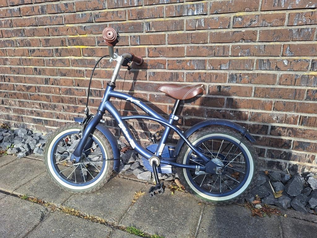 Kinderfiets 16 inch - Blauw met bruin zadel, Ophalen of Verzenden, Gebruikt, Terugtraprem, 16 tot 20 inch