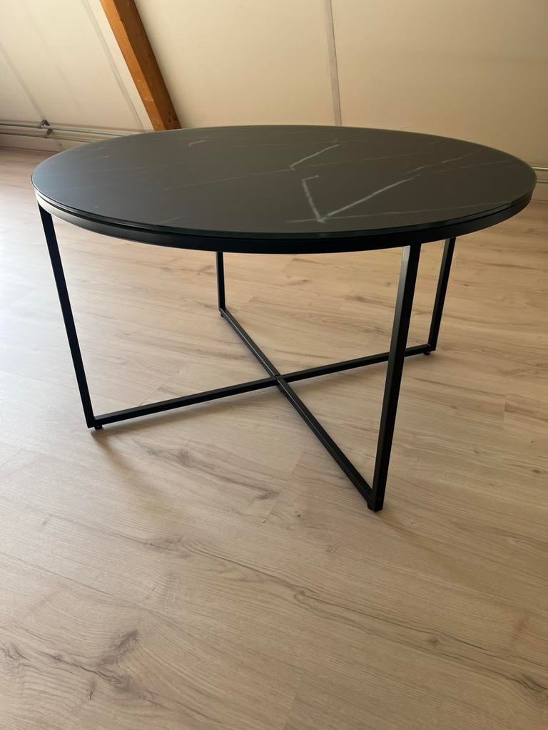Salontafel marmerlook glas, Minder dan 55 cm, Rond, Ophalen, 45 tot 60 cm