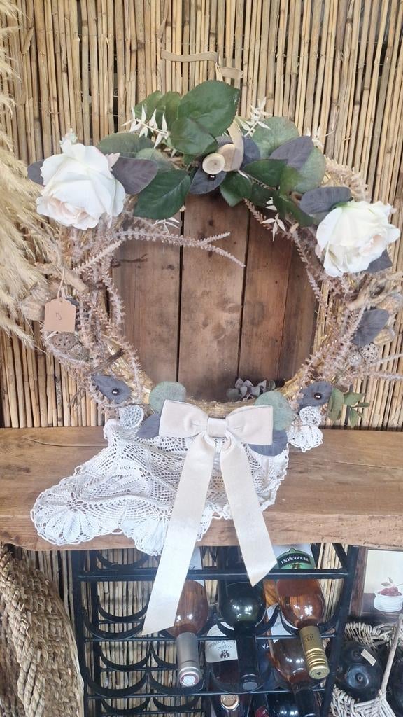 Strokrans met zijde bloemen, Huis en Inrichting, Woonaccessoires | Kransen, Ophalen of Verzenden, Nieuw