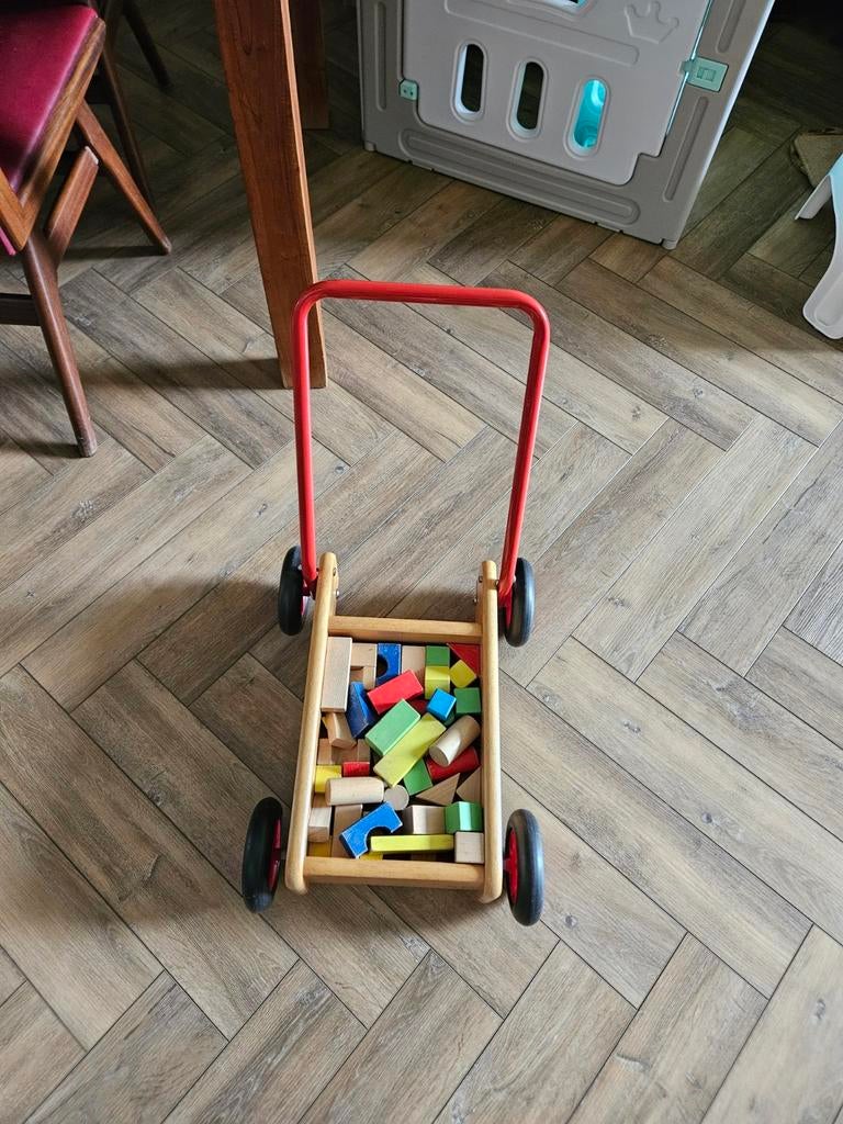 Houten loopwagen met bouwblokken, Ophalen, Gebruikt, Overige merken