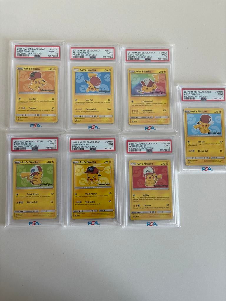 Pokémon Ash's Pikachu Promo Kaarten PSA Graded Set, Ophalen of Verzenden, Zo goed als nieuw, Meerdere kaarten