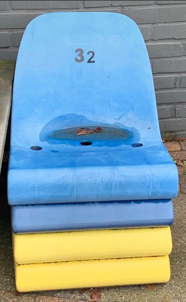 4x Cambuurstoelen oude stadion, Huis en Inrichting, Stoelen, Gebruikt, Vier, Kunststof, Overige kleuren, Ophalen