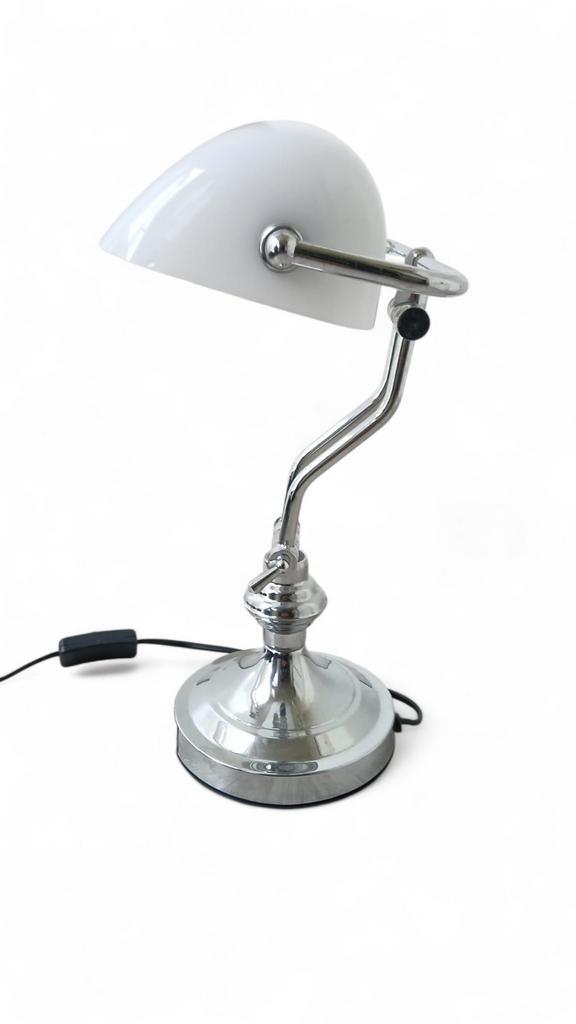 Bankierslamp Groom Wit - Klassieke bureaulamp, Huis en Inrichting, Lampen | Vloerlampen, Gebruikt, Minder dan 100 cm, Glas, Metaal