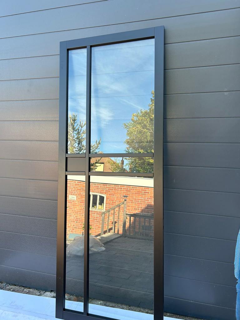 Zwarte glazen industriële deur, Stomp., Ophalen, 80 tot 100 cm, 215 cm of meer, Binnendeur