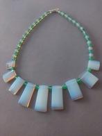 Ketting met opaalglas kralen en uranium glaskralen, Verzenden, Nieuw, Groen, Zilver