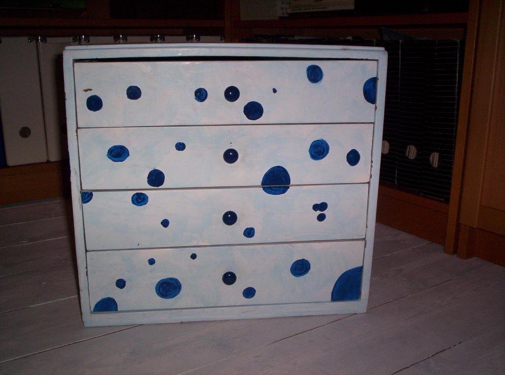 VINTAGE LADENKASTJE KUBUS MODEL, 4 lade's, Gebruikt, Eikenhout, 3 of 4 laden, Minder dan 100 cm