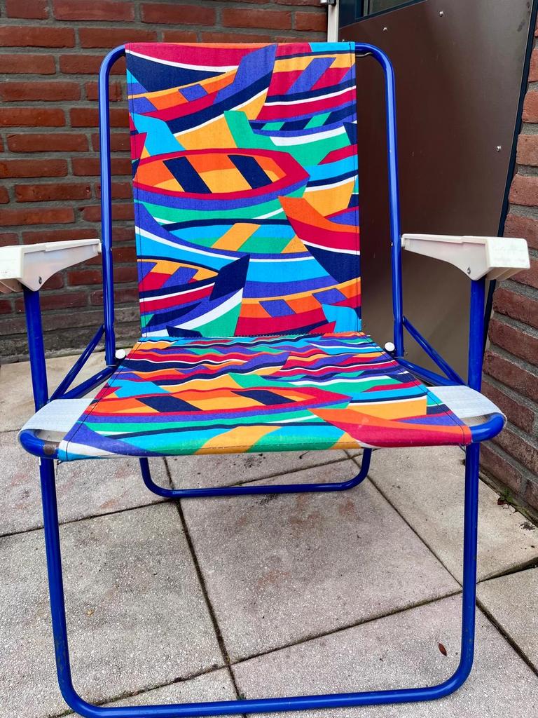 Vintage opvouwbare strandstoel campingstoel, Caravans en Kamperen, Kampeeraccessoires, Ophalen, Gebruikt