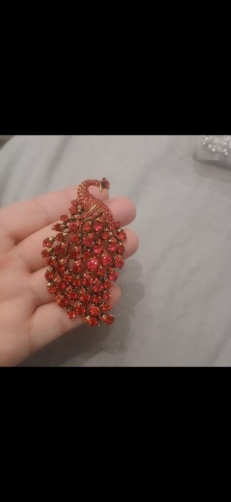 Nieuwe Rode Pauw Broche met Strass, Overige materialen, 4 tot 7 cm, Nieuw, Ophalen of Verzenden