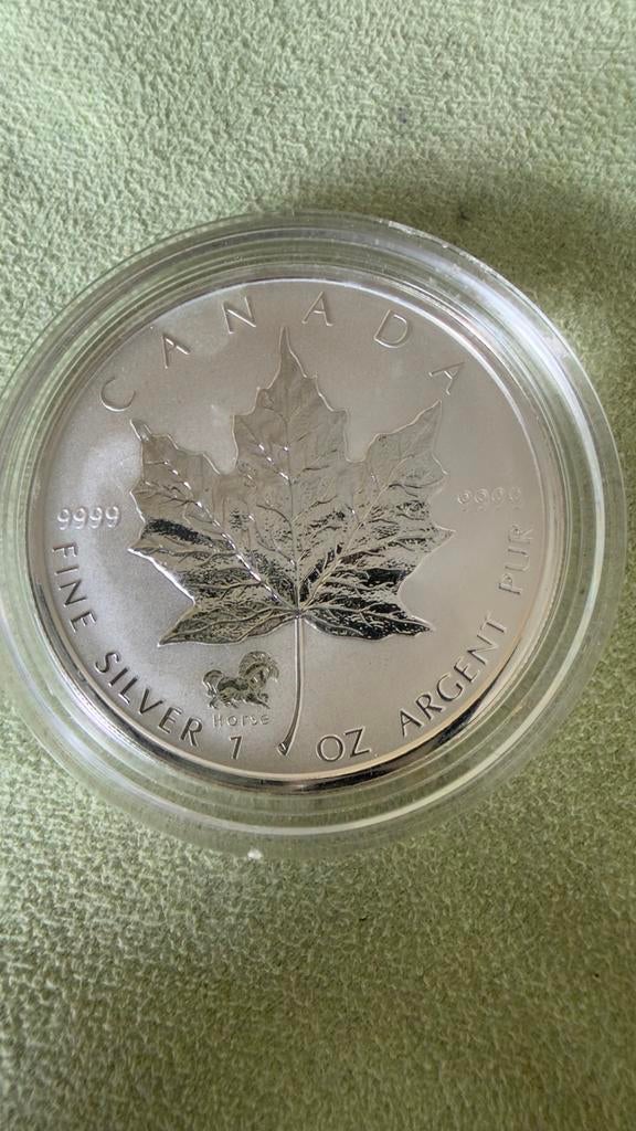 Zilveren Maple Leaf 2002 1 Troy Horse (privymark), Postzegels en Munten, Edelmetalen en Baren, Verzenden, Zilver