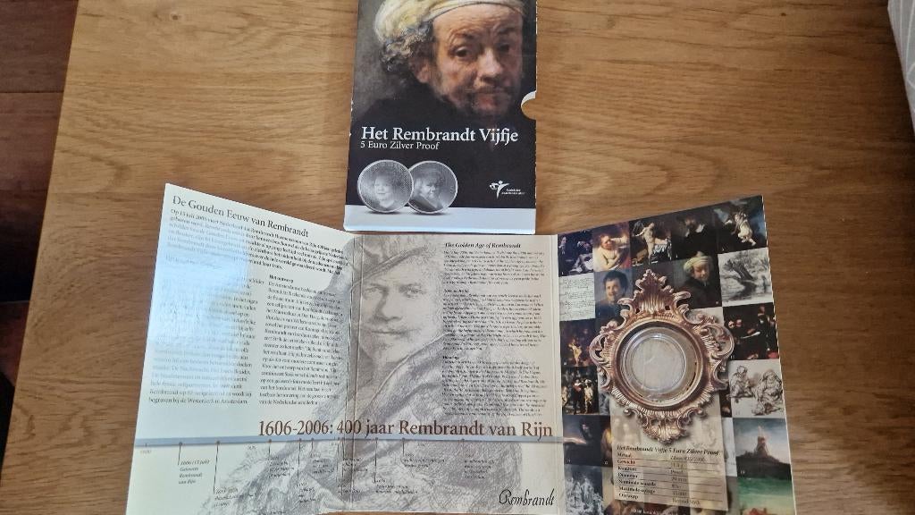 Rembrandt Vijfje, Postzegels en Munten, Koningin Beatrix, Zilver, Euro's, Ophalen of Verzenden