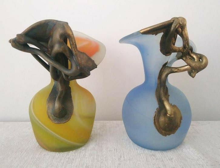 Roemeense glaskunst vazen gesigneerd 15 cm hoog, Antiek en Kunst, Kunst | Designobjecten, Ophalen of Verzenden