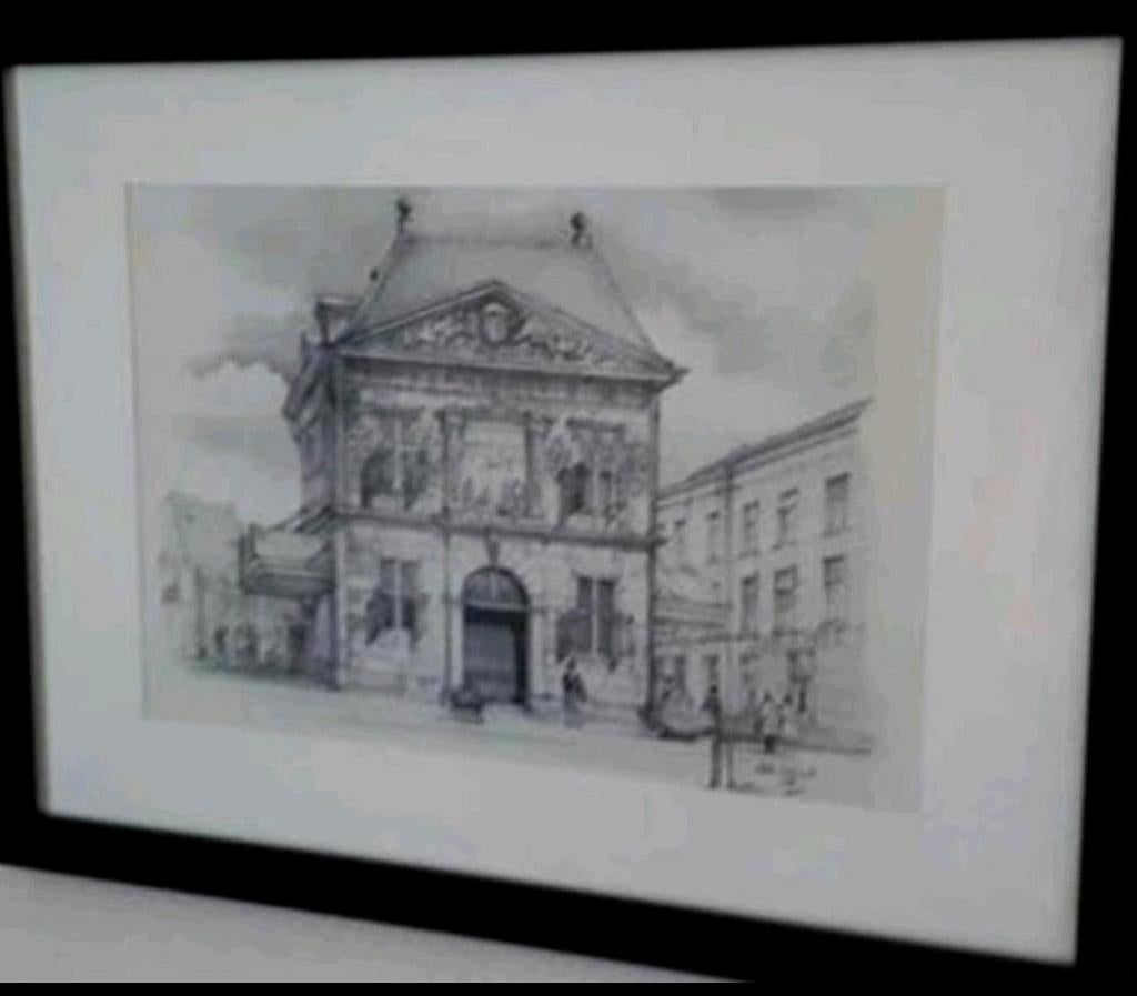 Gouda ... 6 ingelijste tekeningen ... C.J.Th. Schut  ..., Ophalen of Verzenden