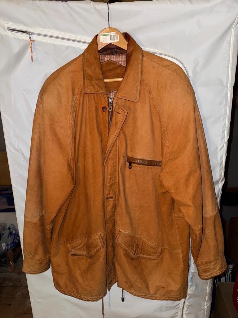 Vintage Leren Jas - Bruin, Kleding | Dames, Ophalen of Verzenden, Gedragen, Maat 42/44 (L), Bruin