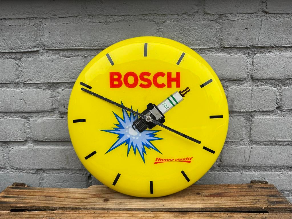 Vintage Bosch Bougie Klok - Uniek Garage Decor, Verzamelen, Ophalen, Reclamebord, Gebruikt, .