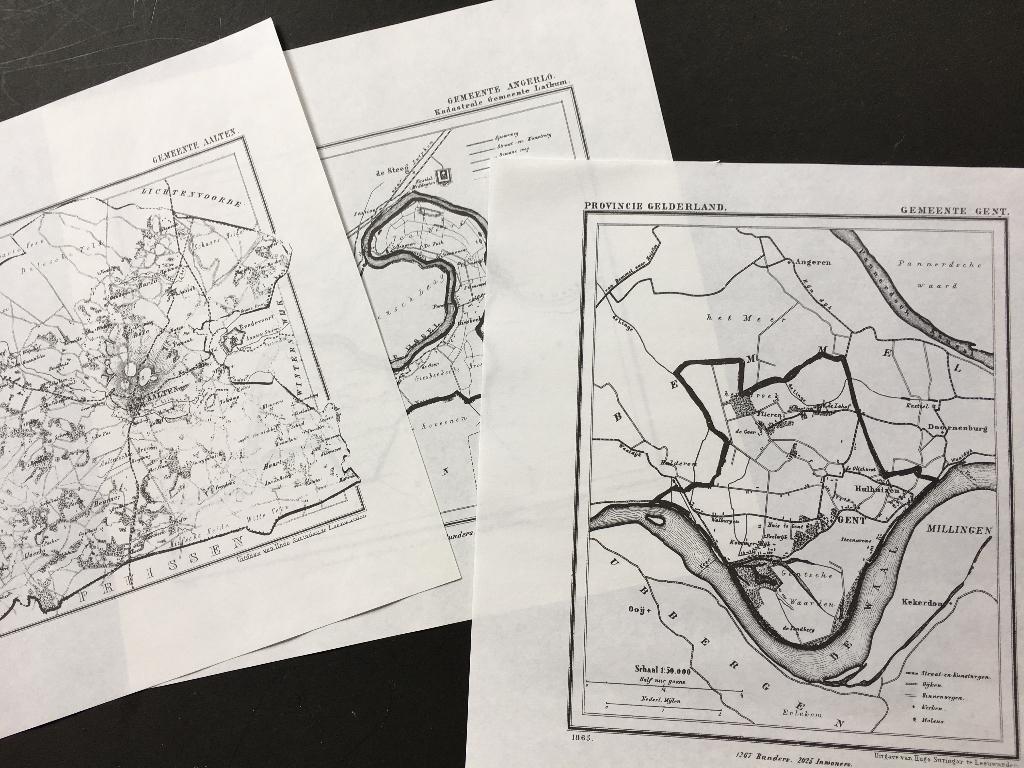 Gemeente kaarten van Gelderland. Aalten t/m Zutphen. (1865), Boeken, Atlassen en Landkaarten, Ophalen of Verzenden, 1800 tot 2000