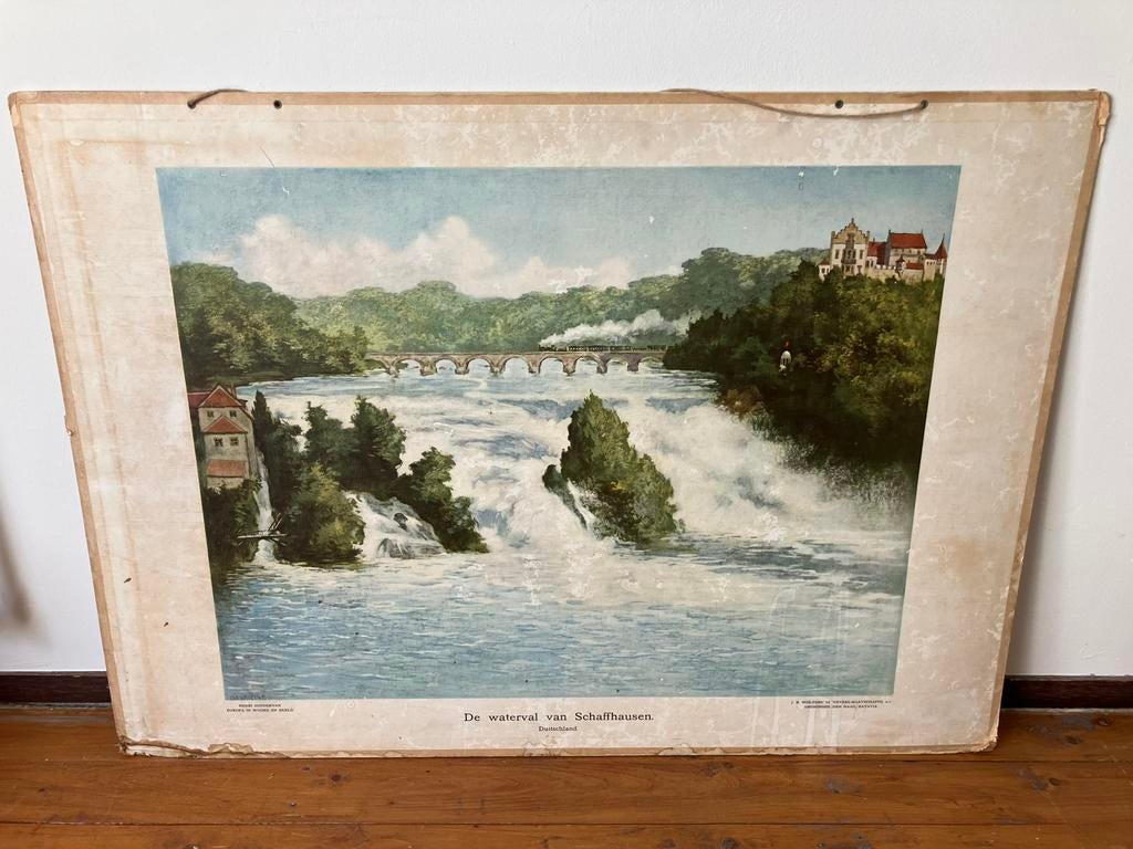 Schoolplaat de waterval van Schaffhausen, Antiek en Kunst, Antiek | Schoolplaten, Ophalen of Verzenden, Stad- en Dorpsgezichten