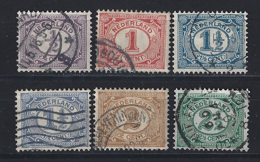 NVPH 50 51 52 53 54 55 geb Cijfer 1899 Nederland voor 10% CW, Ophalen of Verzenden, T/m 1940, Gestempeld