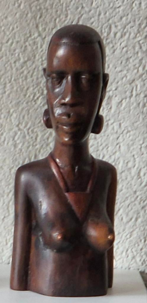 Houten buste Afrikaanse vrouw, handgesneden, Antiek en Kunst, Ophalen