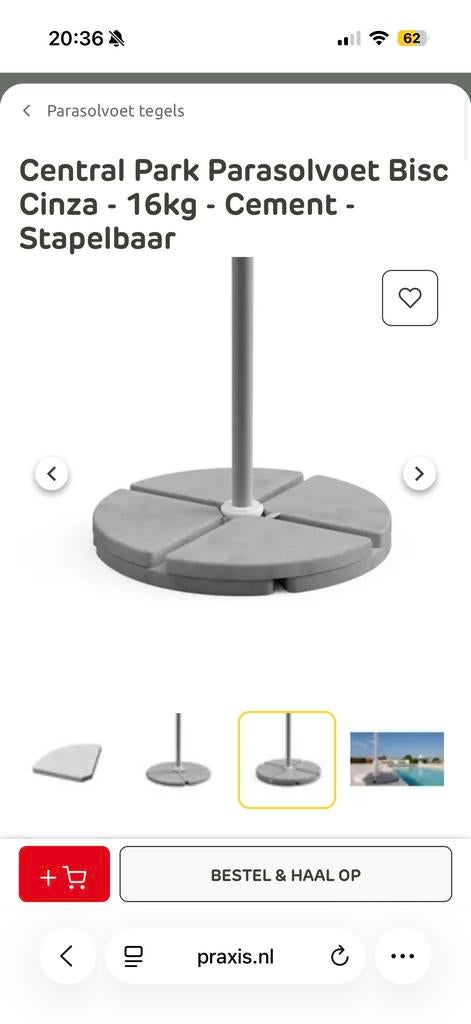 4 x Parasolvoet tegels - 16kg - Cement, Ophalen, Nieuw, Minder dan 1 meter, Parasolvoet