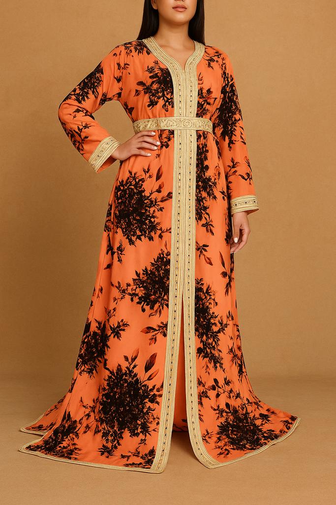 Prachtige Tekchita te koop - Elegante Marokkaanse jurk, Maat 46/48 (XL) of groter, Oranje, Ophalen of Verzenden, Zo goed als nieuw