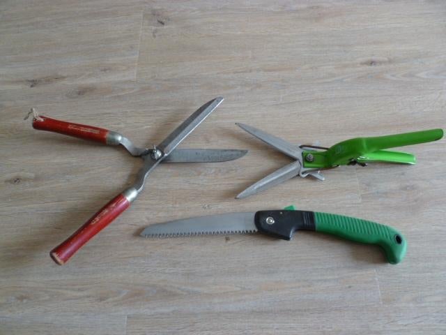 Heggenschaar, graskantenschaar en opvouwbare takkenzaag., Ophalen of Verzenden, Gebruikt, Overige soorten