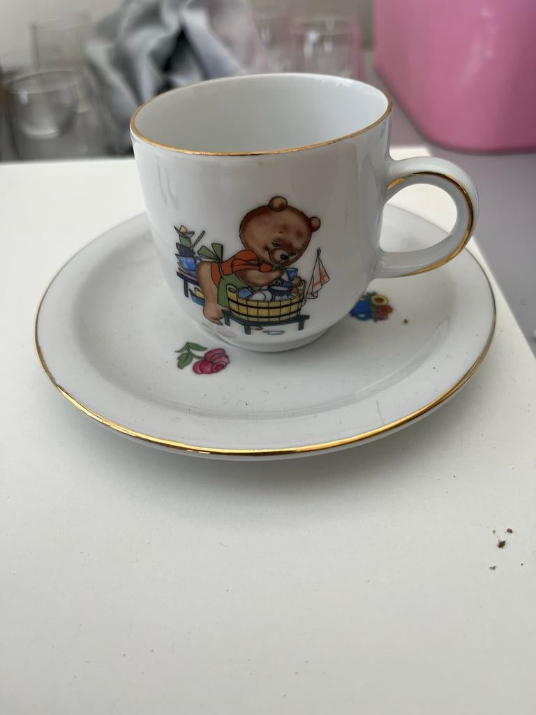 Kinderkopje en schotel met berenprint, Antiek en Kunst, Ophalen of Verzenden