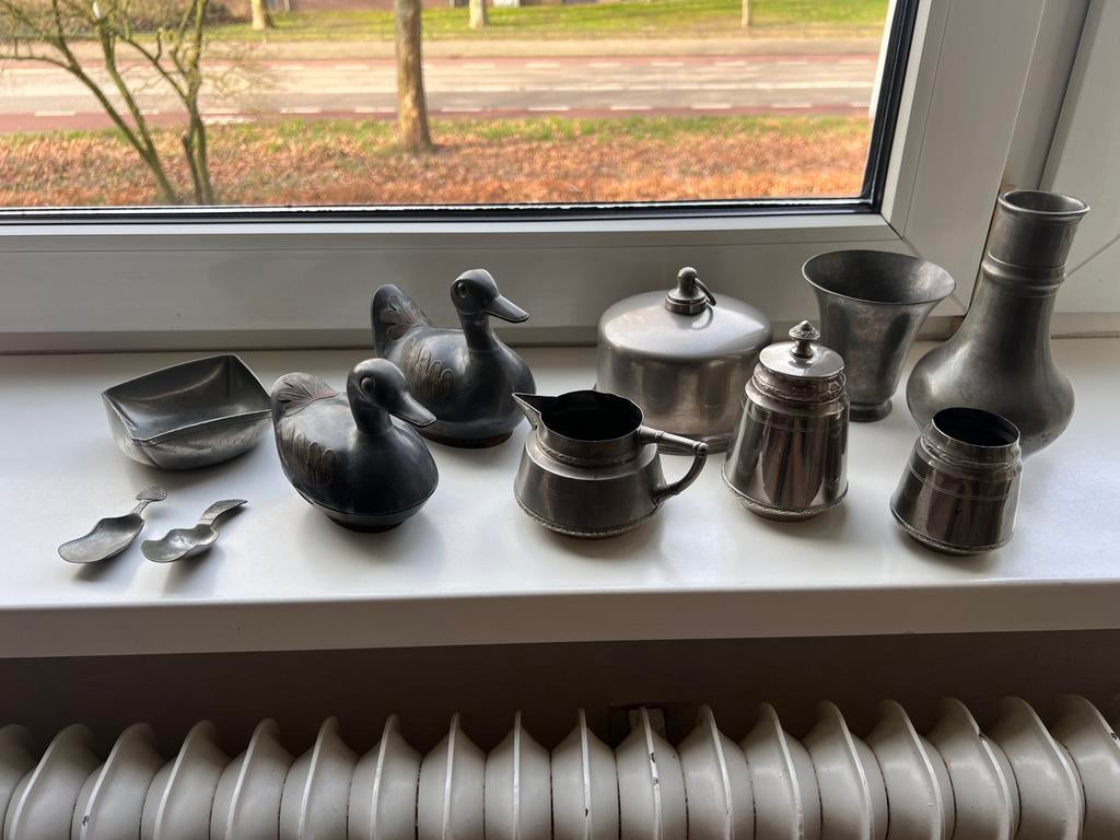 Diverse collectie tinnen voorwerpen, Antiek en Kunst, Ophalen of Verzenden
