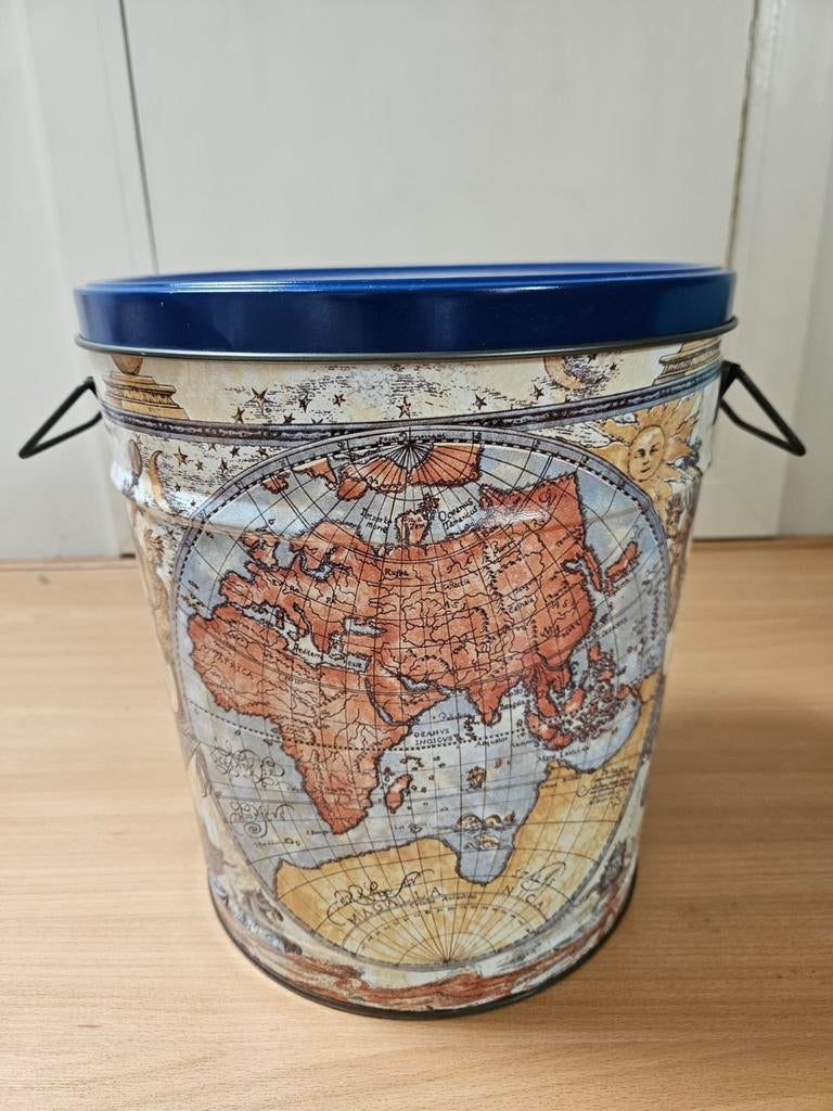 Decoratieve opbergton met wereldkaart print, Ophalen of Verzenden, Gebruikt