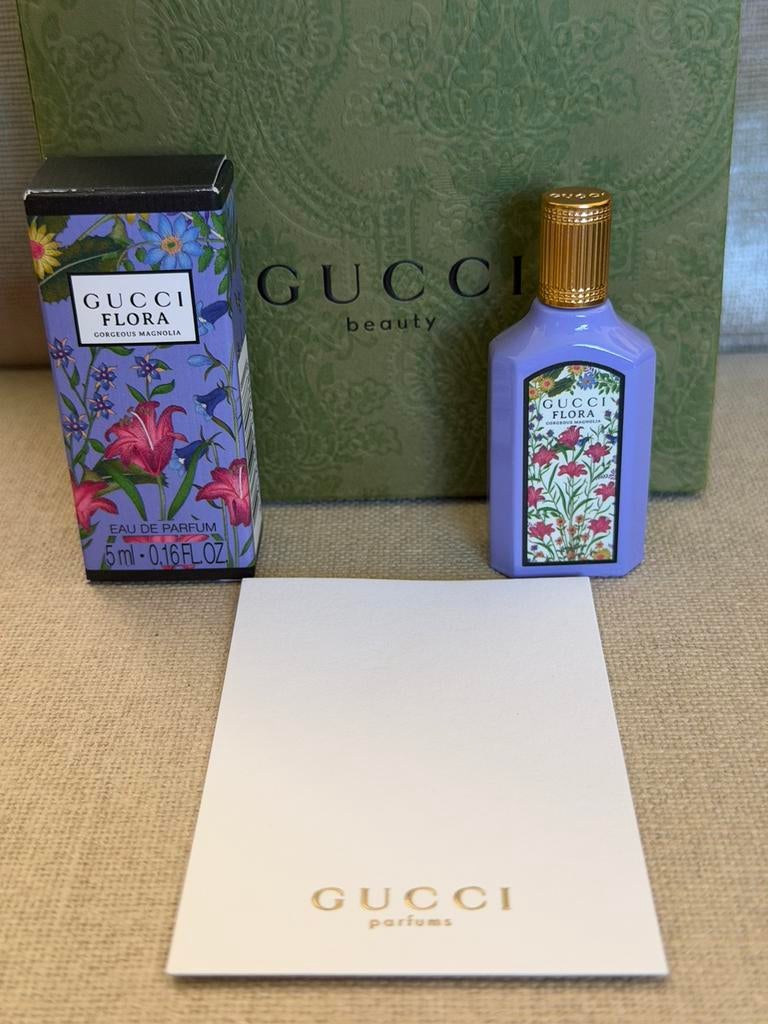 Miniatuur Gucci Flora Gorgeous Magnolia 5 ml edp nieuw, Ophalen of Verzenden, Nieuw, Miniatuur, Gevuld