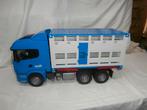 Bruder blauwe Scania truck met vee afzetcontainer en koe, Ophalen, Gebruikt