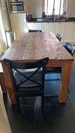 Eetkamerset eettafel met bank en 4 stoelen (teakhout), Ophalen, Gebruikt, Industrieel, 8 stoelen of meer