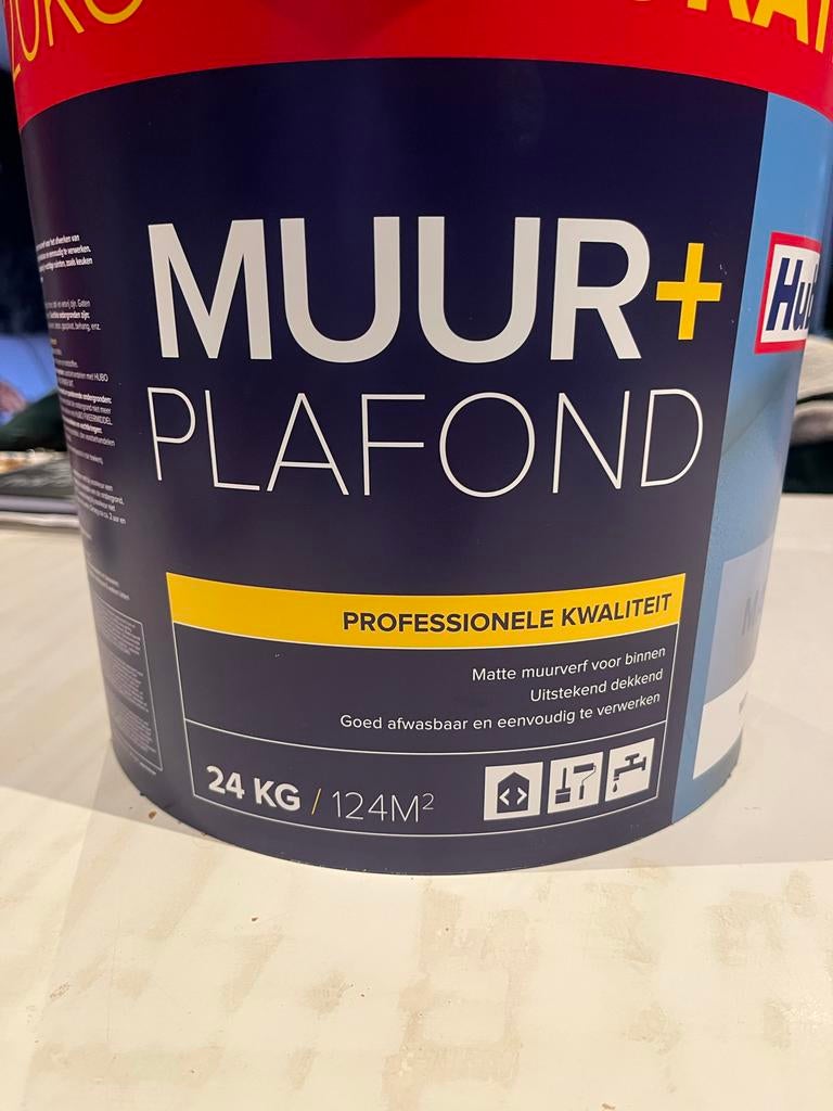 HUBO muur en plafondverf NIEUW! 24 KG/16 L, Doe-het-zelf en Verbouw, Wit, Nieuw, Ophalen of Verzenden, Verf