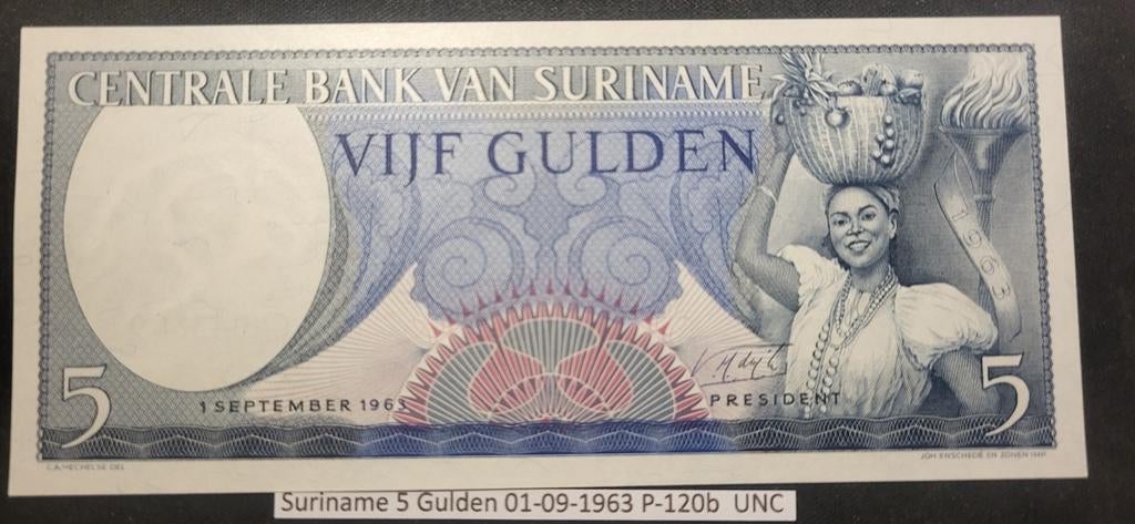 Suriname 5 Gulden 01-09-1963 P-120b UNC, Ophalen of Verzenden