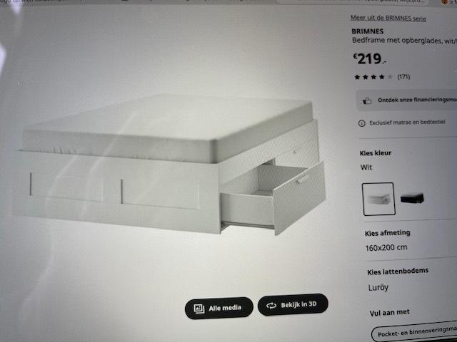 Brimnes tweepersoonsbed 160x200 (Ikea), Huis en Inrichting, Slaapkamer | Bedden, Gebruikt, Tweepersoons, 160 cm, 200 cm, Hout