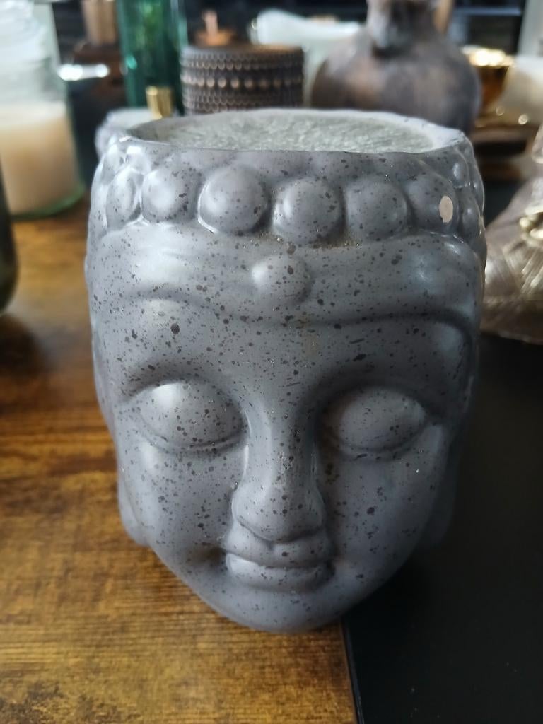 Grijze Boeddha hoofd bloempot of kaarsenhouder, Ophalen
