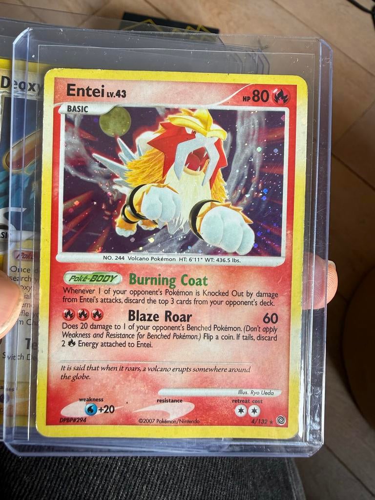 Pokémon kaarten Entei en Aerodactyl, Ophalen of Verzenden, Gebruikt, Meerdere kaarten, Foil