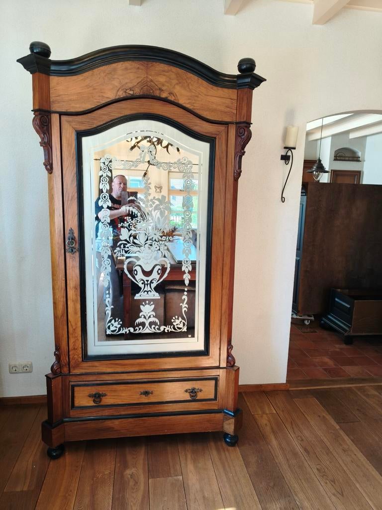 Prachtige antieke kast met spiegel en lade, Antiek en Kunst, Antiek | Meubels | Kasten, Ophalen