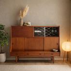 Vintage retro kast / highboard / drankkast met print, Ophalen, 150 tot 200 cm, ..., Zo goed als nieuw
