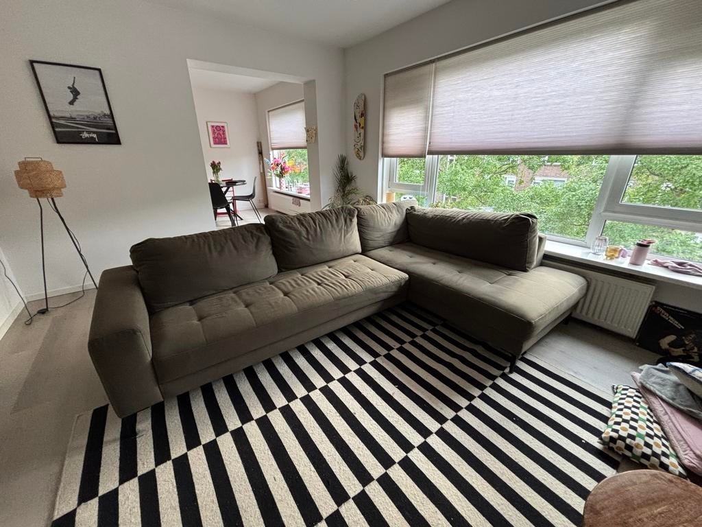 Groene hoekbank van Goossens, Ophalen, 250 tot 300 cm, Gebruikt, Hoekbank