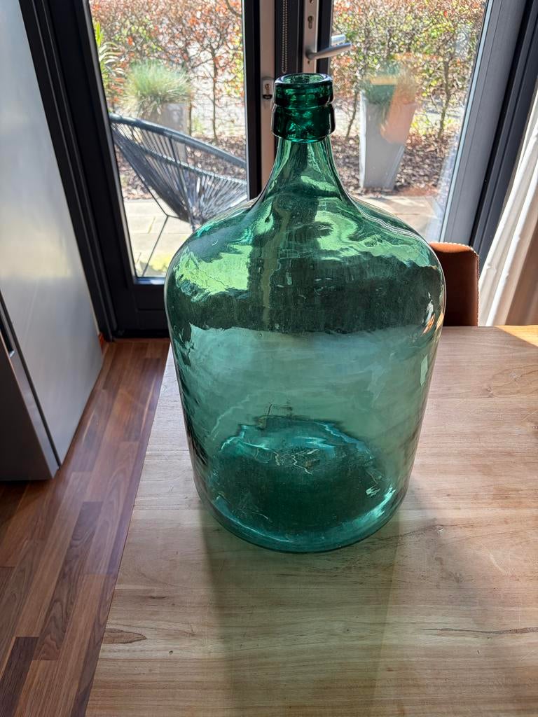 Grote groene glazen fles - Decoratieve wijnfles, Ophalen of Verzenden