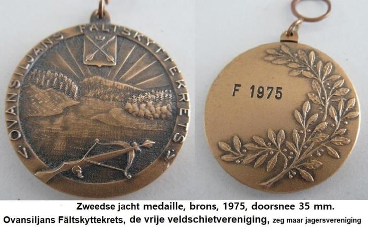 hele mooie Zweedse jagers medaille, brons 1975, Postzegels en Munten, Penningen en Medailles, Brons, Buitenland, Ophalen of Verzenden
