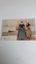 Visvrouwen met manden.Walcheren,strand,bootjes.gesign.1904, Ophalen of Verzenden, Voor 1920, Zeeland