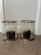 Twee prachtige windlichten met zilveren rand, Huis en Inrichting, Ophalen, Zo goed als nieuw
