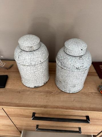 Vintage Keramische Potten met Deksel - Set van 2 beschikbaar voor biedingen