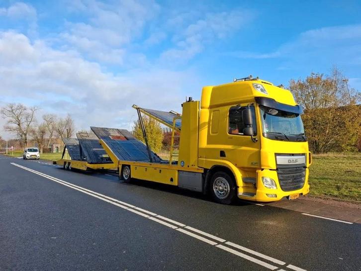 DAF CF 440 Tijhof 6 lader Autotransporter met aanhanger, Auto's, Vrachtwagens, Te koop, ABS, Adaptive Cruise Control, Airconditioning