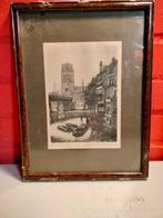 Oude tekening ets klokje Rotterdam gesigneerd., Antiek en Kunst, Kunst | Tekeningen en Foto's, Ophalen of Verzenden