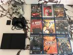 PlayStation 2 Slim + 2 Controllers + 9 Games, Ophalen, Zwart, Met games, Met 2 controllers